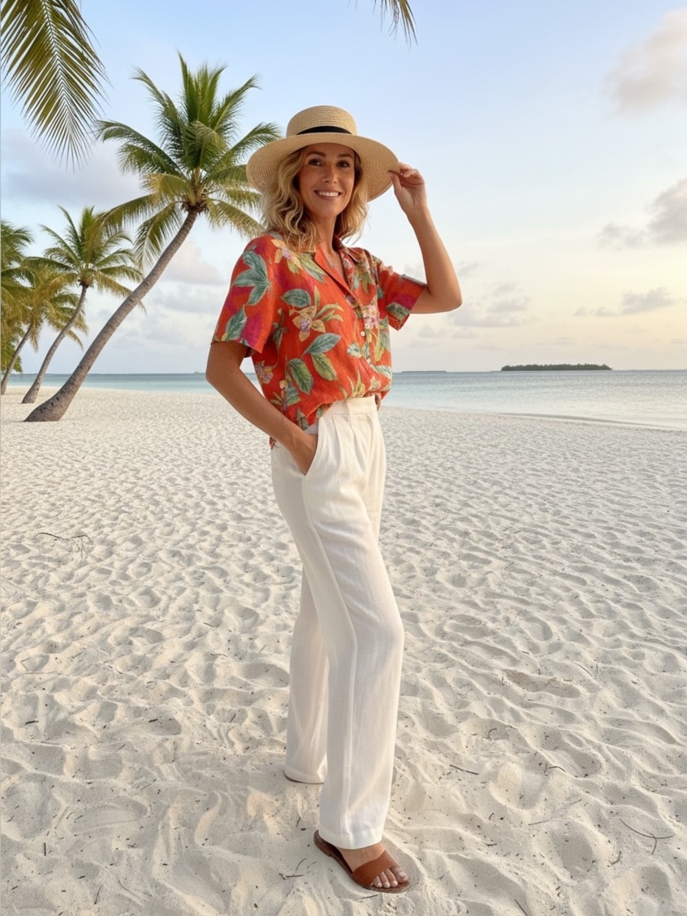 Lauren Ralph Lauren 100% Linen Tropical Hawaiian Button Down Shirt Womens Large